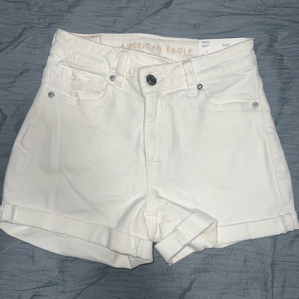 American Eagle Outfitters Women's White Jean Shorts. High Rise Mom Jean